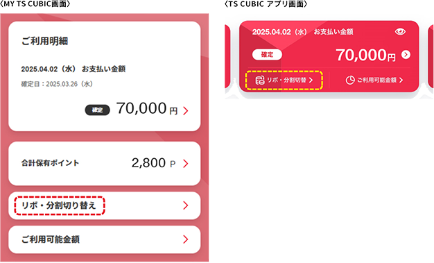 MY TS CUBIC画面・TSCUBICアプリ画面