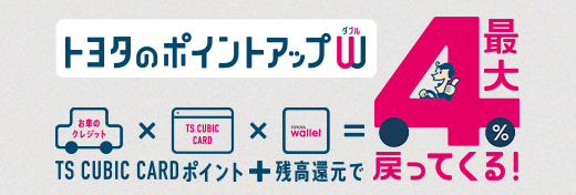 トヨタのポイントアップW TS CUBIC CARDポイント＋残高還元で最大4%戻ってくる！