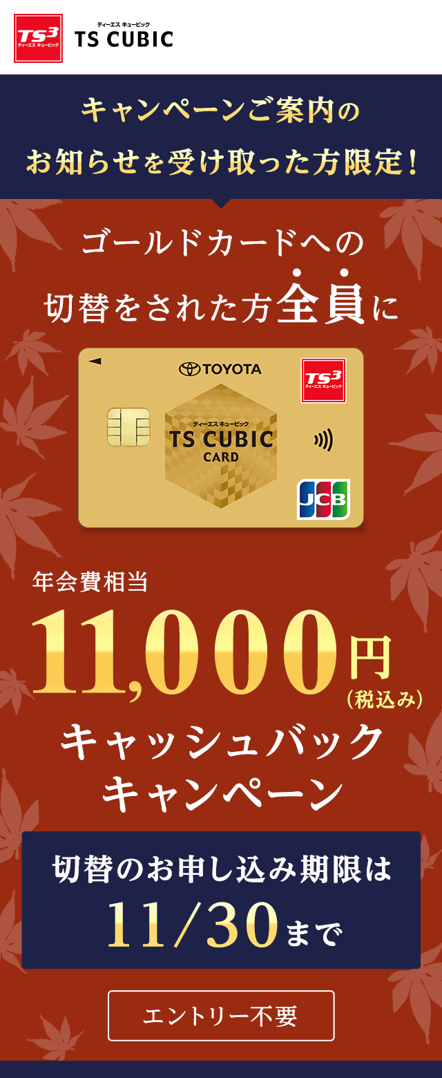 キャンペーンご案内のお知らせを受け取った方限定！エントリー不要 ゴールドカードへの切替をされた方全員に年会費相当11,000円（税込み）キャッシュバックキャンペーン 切替のお申し込み期限は11/30まで