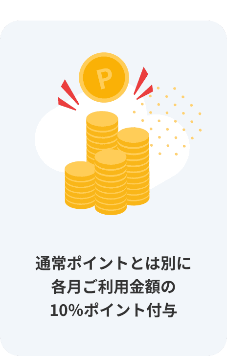 通常ポイントとは別に各月ご利用金額の10％ポイント付与