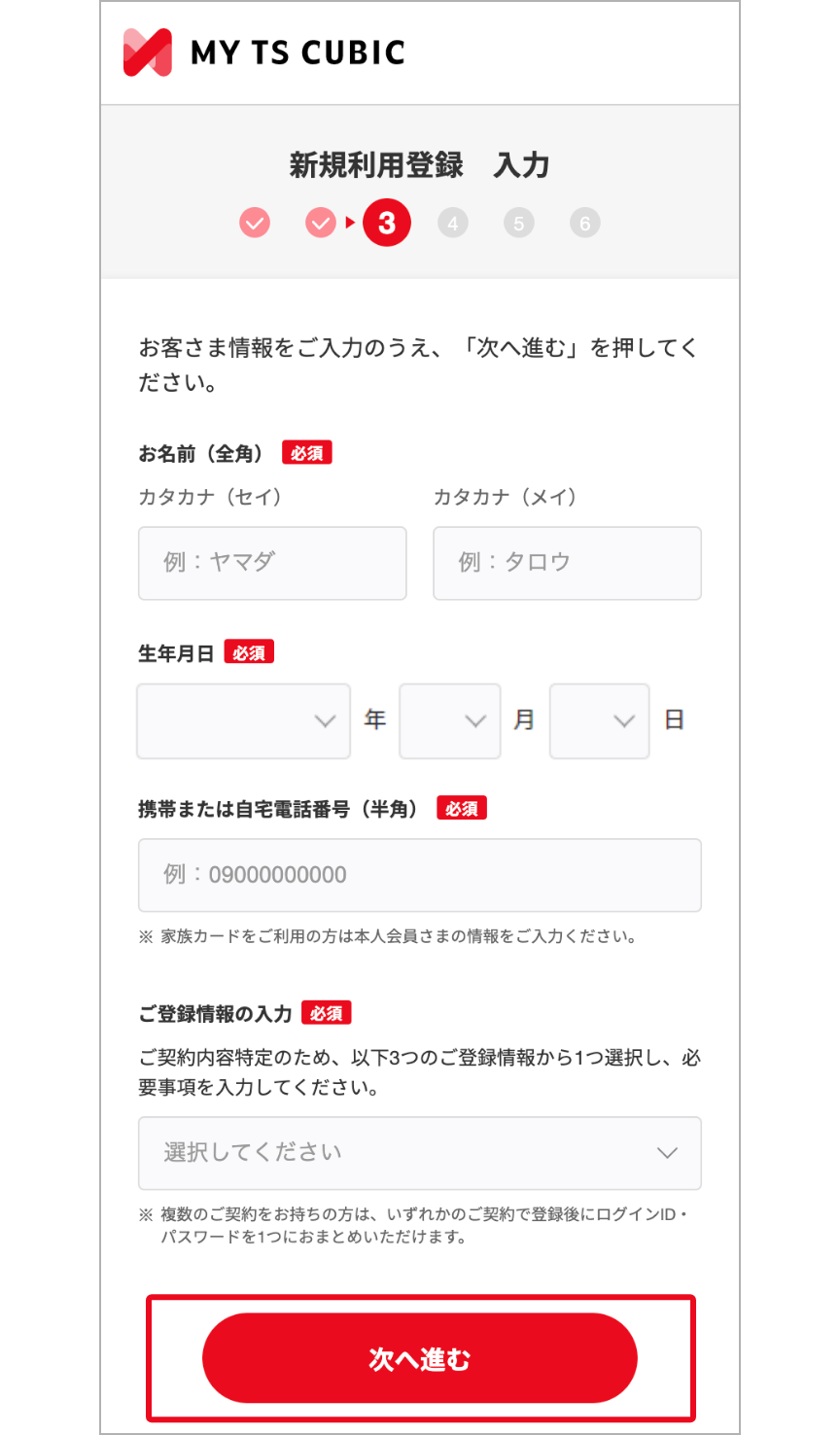 新規登録「入力」画面イメージ