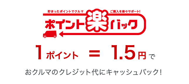 貯まったポイントで車ご購入を楽々サポート「ポイント楽バック」 1ポイント＝1.5円でおクルマのクレジット代にキャッシュバック！