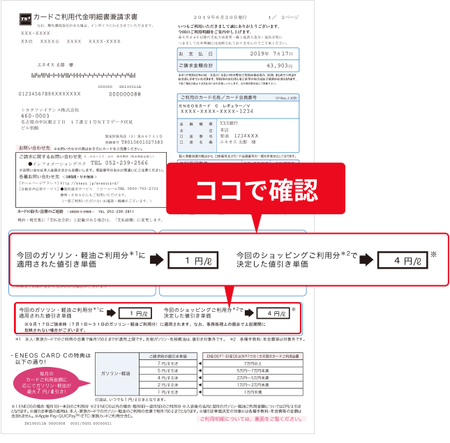 キャッシュバックが適用された金額と、次回の値引き単価 封書タイプ